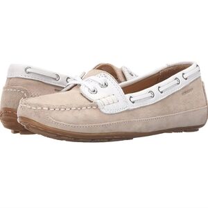 Sebago Women's Bala Boat Suede Leather Shoe, Taupe White, Hand Sewn US 8